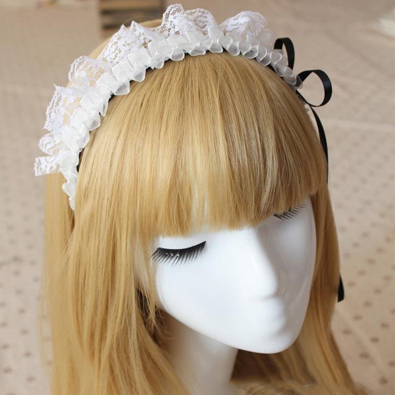 YOMORIO Women's Hair Hoop Anime Maid Cosplay Headband Lolita Lace Flower Headwear Hair Accessory White - Image 2